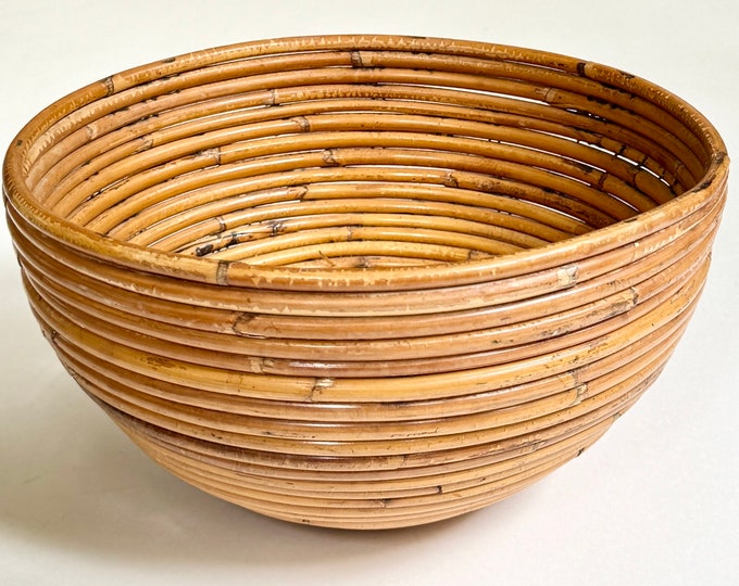 Italian Pencil Reed Bamboo Bowl Mid Century Vintage Made in Italy for Department 56 Decorative Bowl Object 10.5" Top Diameter Fruit Basket