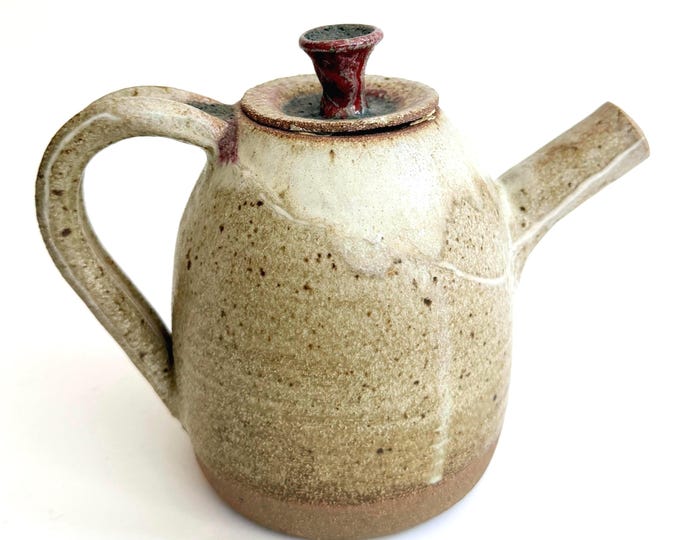 Vintage Signed Studio Pottery Tea Pot Minimalist Neutral Earth Tone
