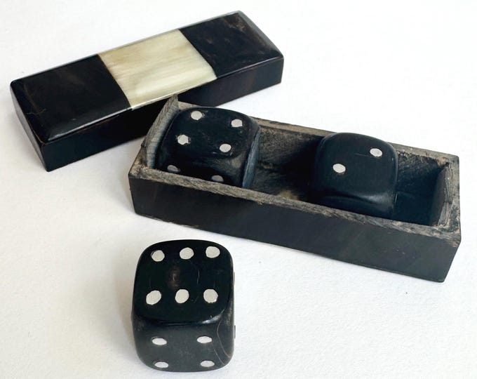 Vintage Handmade Dice Set in Black Bone Inlay Box Set of 3 Die Antique Vintage Game Dice Game Room Decor