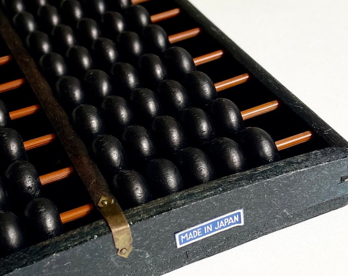 Mid Century Abacus Game Made in Japan Vintage 50s 60s Game Black Wood Frame Brass Accents Bar Man Cave Game Room Decor