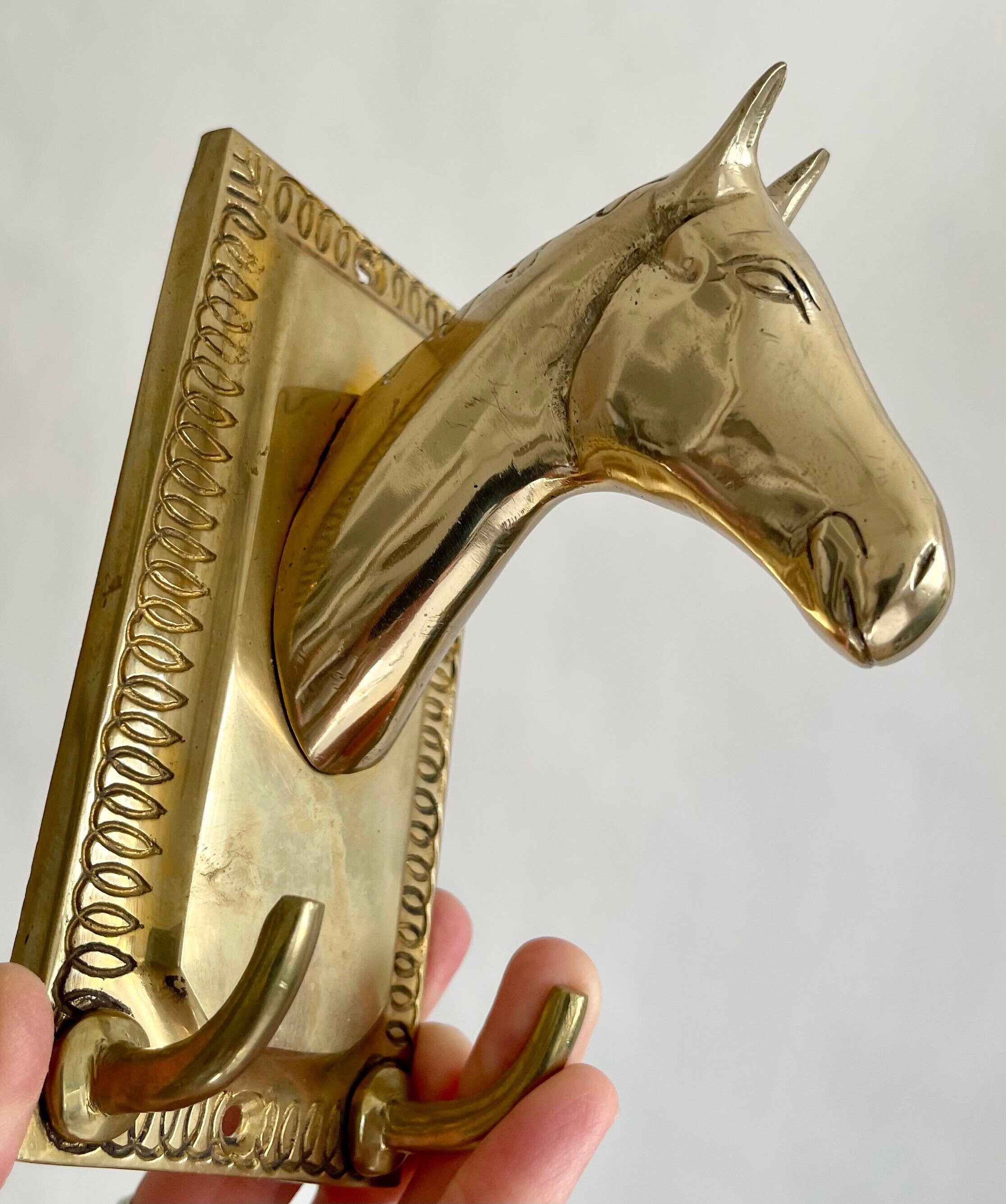Brass Horse Head Hook Wall Mount Hat Solid Brass Double Hook Cabin