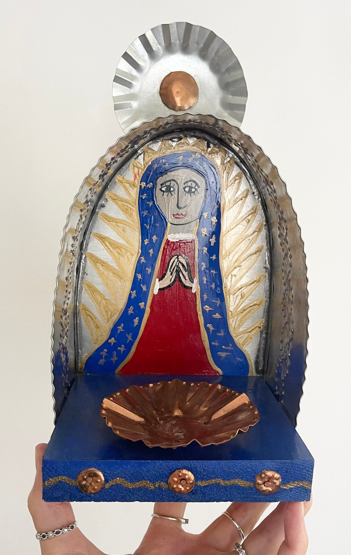Tin Art Luminary New Mexico Folk Art by Celeste Medina Our Lady of