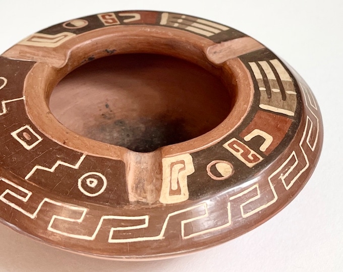 Vintage Pottery Ashtray 60s 70s MCM Mid Century Tobacciana Red Clay Home Coffee Table Decor Tribal Ethnic Boho