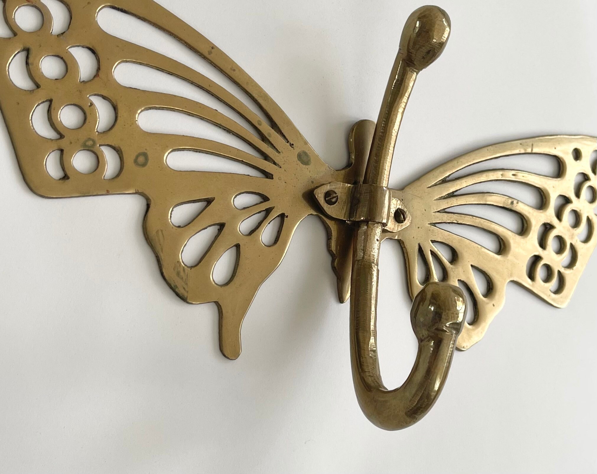 Large Brass Butterfly Hook Vintage 70's Boho Solid Brass Butterfly Wing