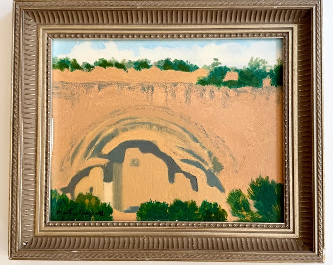 Marilyn Campbell Desert Painting Signed Vintage Mesa Verde Landscape Oil Painting Original Art American Southwest West Framed Horizontal Art