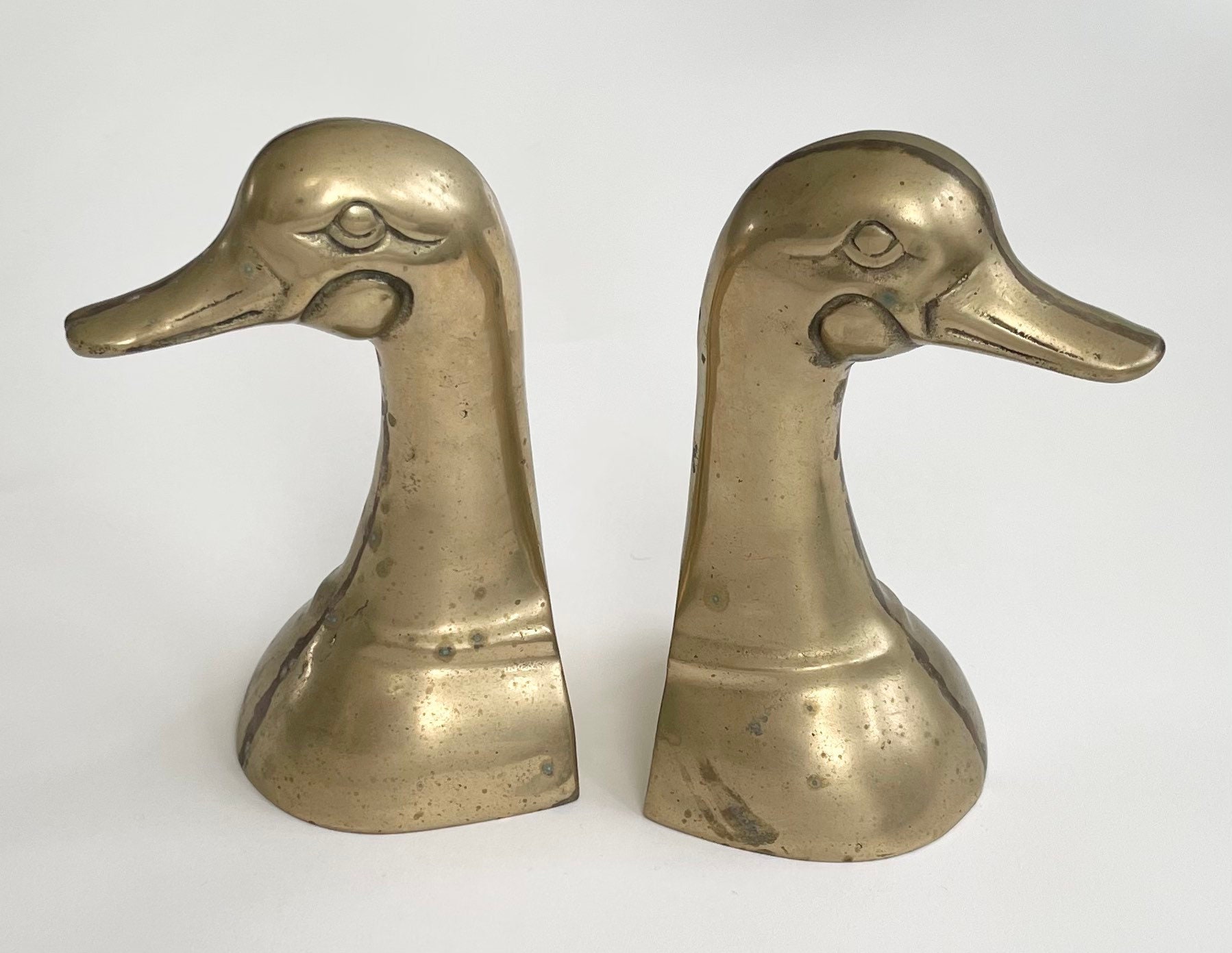 Brass Duck Head Bookends Vintage Office Library Decor Set Pair Lot of Two Matching Ducks Book