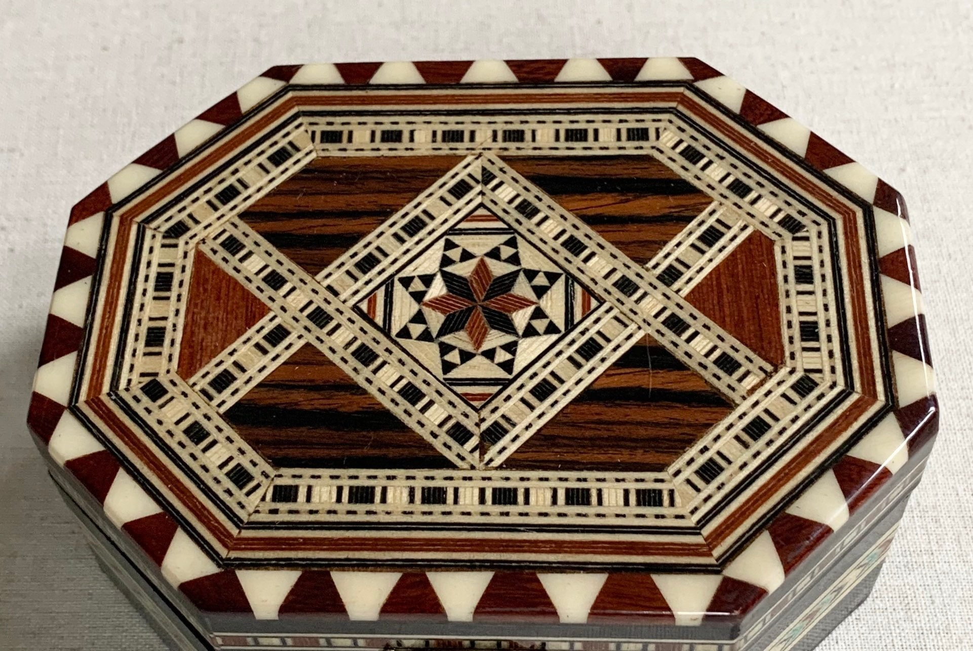 Intricate Wood Inlay Box Vintage Handmade in Spain Wooden Trinket