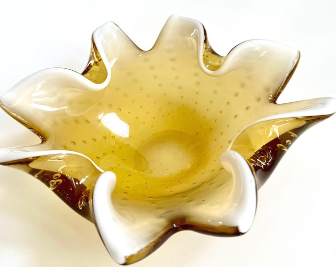 Vintage Bubble Glass Dish: Mid-Century Modern Ashtray Candy Dish