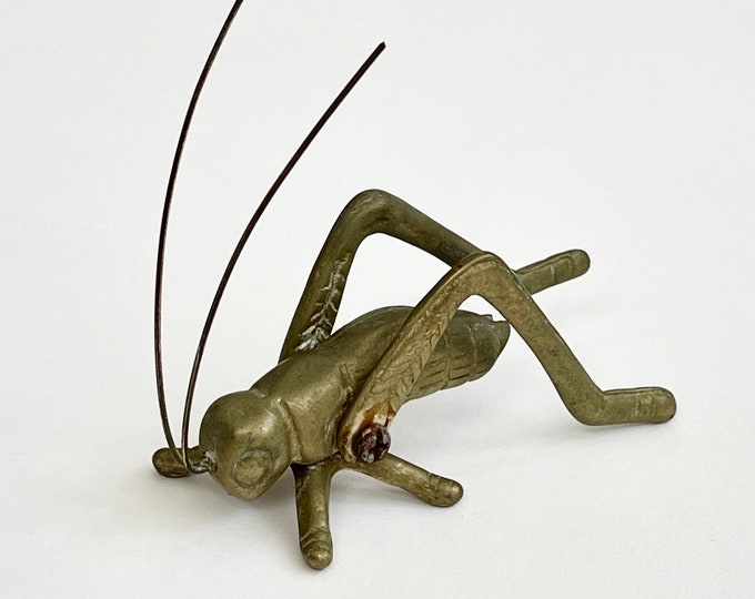 Heavy Brass Grasshopper Figurine Paperweight Solid Brass Insect Sculpture Likely Made in India Bug Cricket Grasshopper