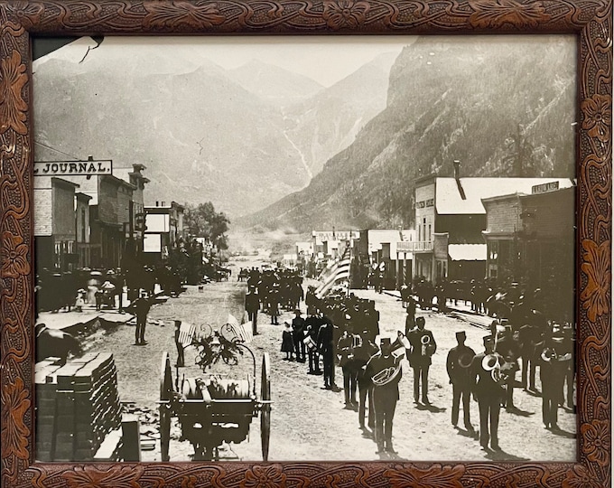 Antique Western Photograph Print Black & White Vintage Framed Horizontal Southwest Western Colorado Ghost Town Gold Rush Landscape Image