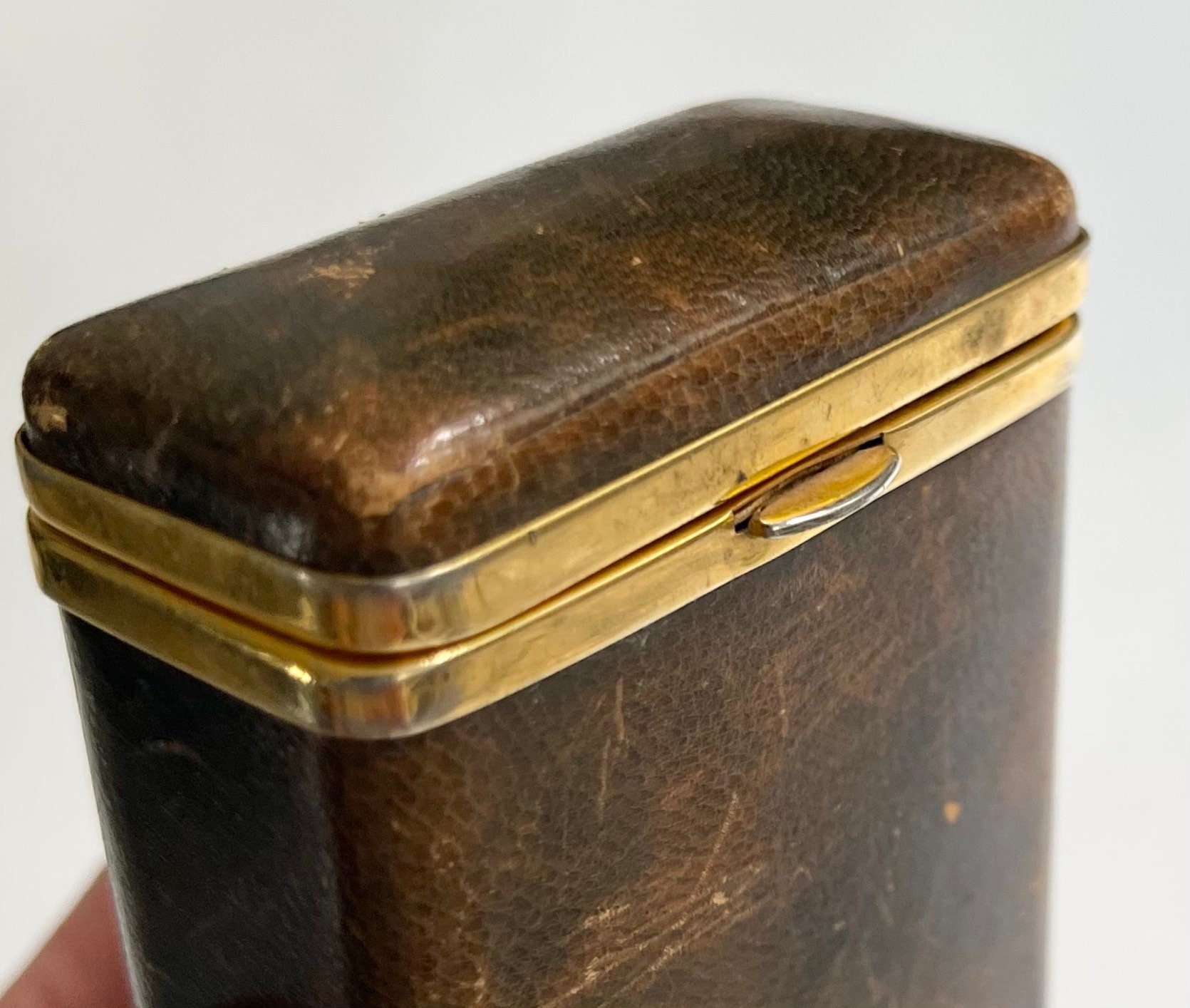 Vintage Leather Cigarette Case Box Made in Spain Distressed Brown