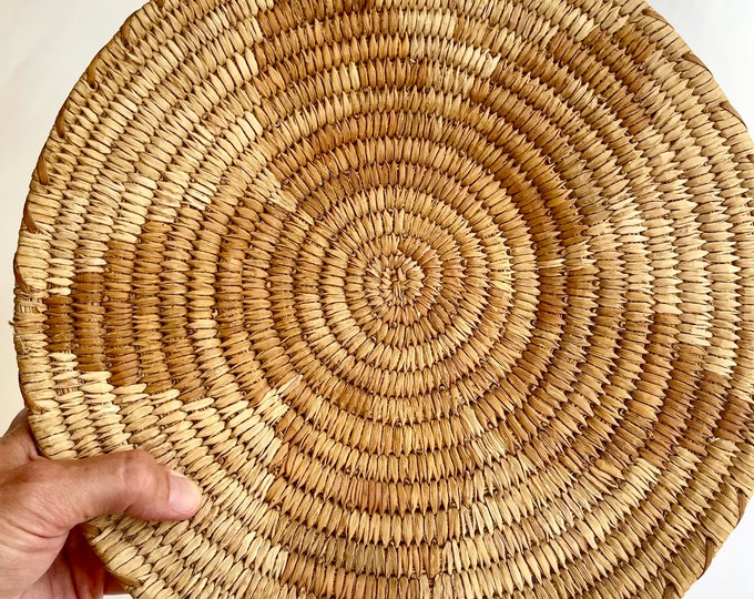 Faded Papago Basket Plate Tray Plaque Vintage Native American Handwoven Star Starburst Weave
