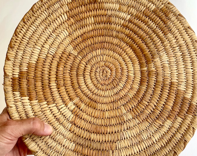 Faded Papago Basket Plate Tray Plaque Vintage Native American Handwoven Star Starburst Weave