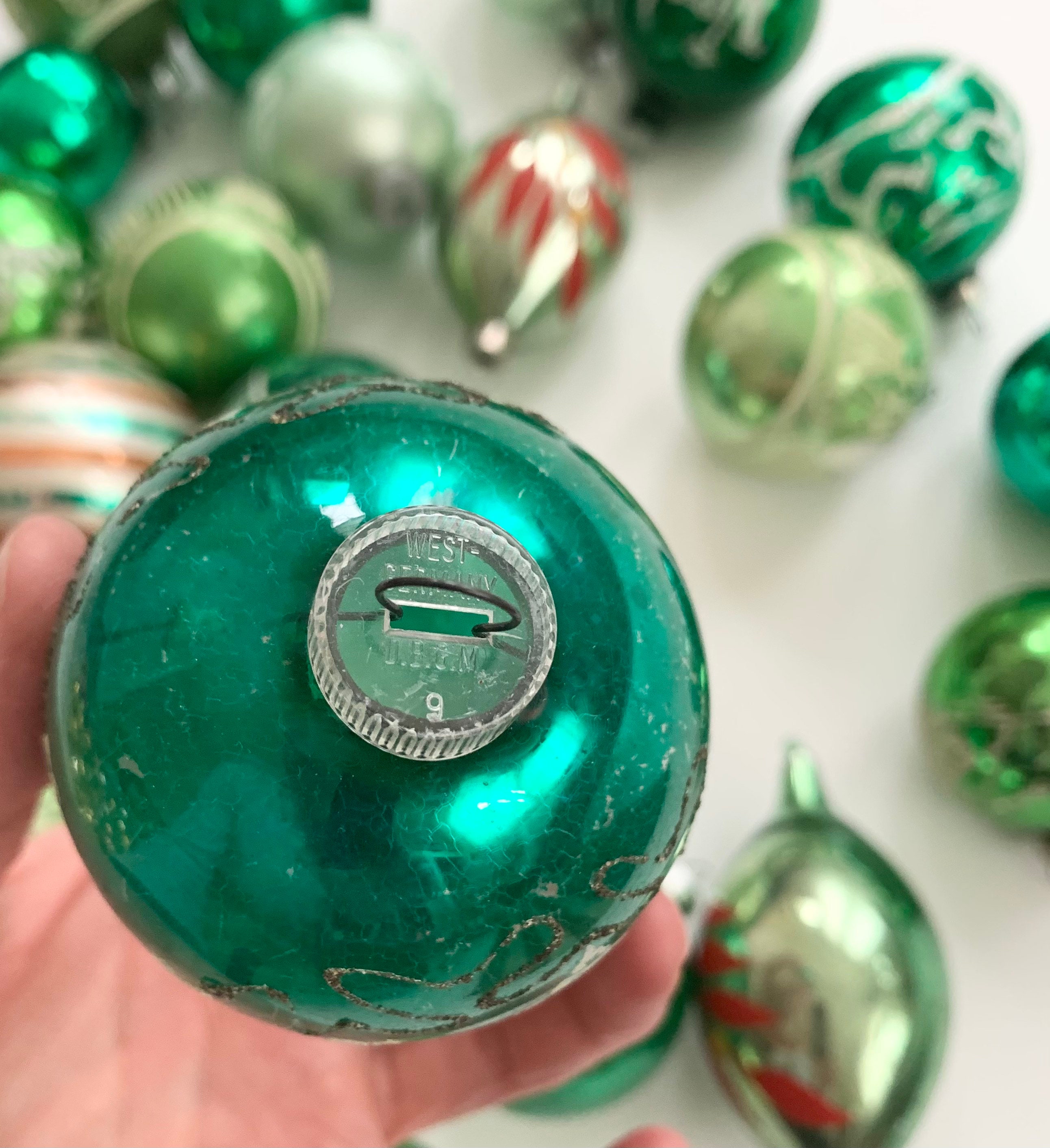 Vintage Green Glass Ornaments Mixed Lot of 25 Green Silver Tone ...
