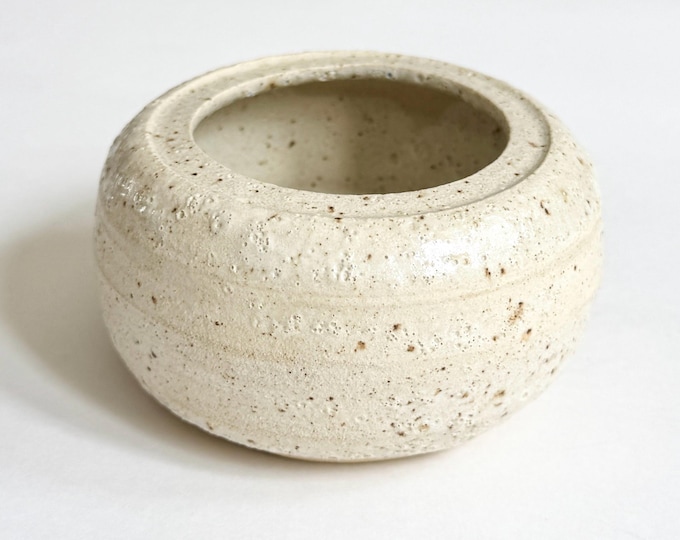 Small Natural White Pot Signed Studio Pottery Textured Natural White Beige Sculptural Minimalist Small Pottery Pot Minimalist Style