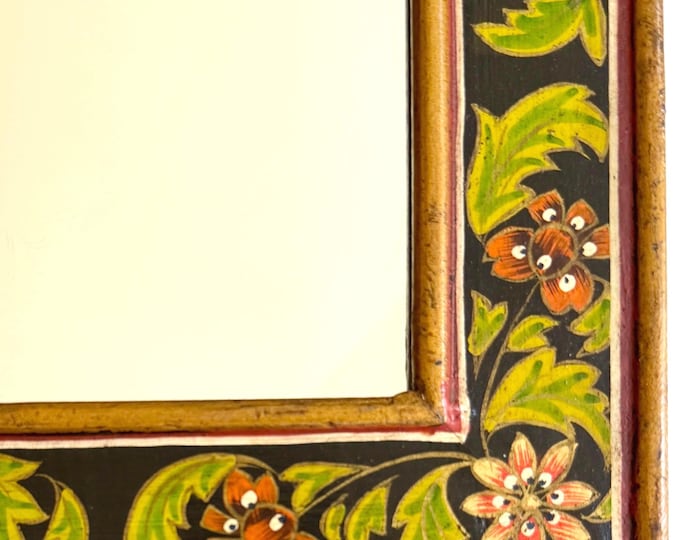 Vintage Hand Painted Floral Wall Mirror Scandinavian Folk Art Style
