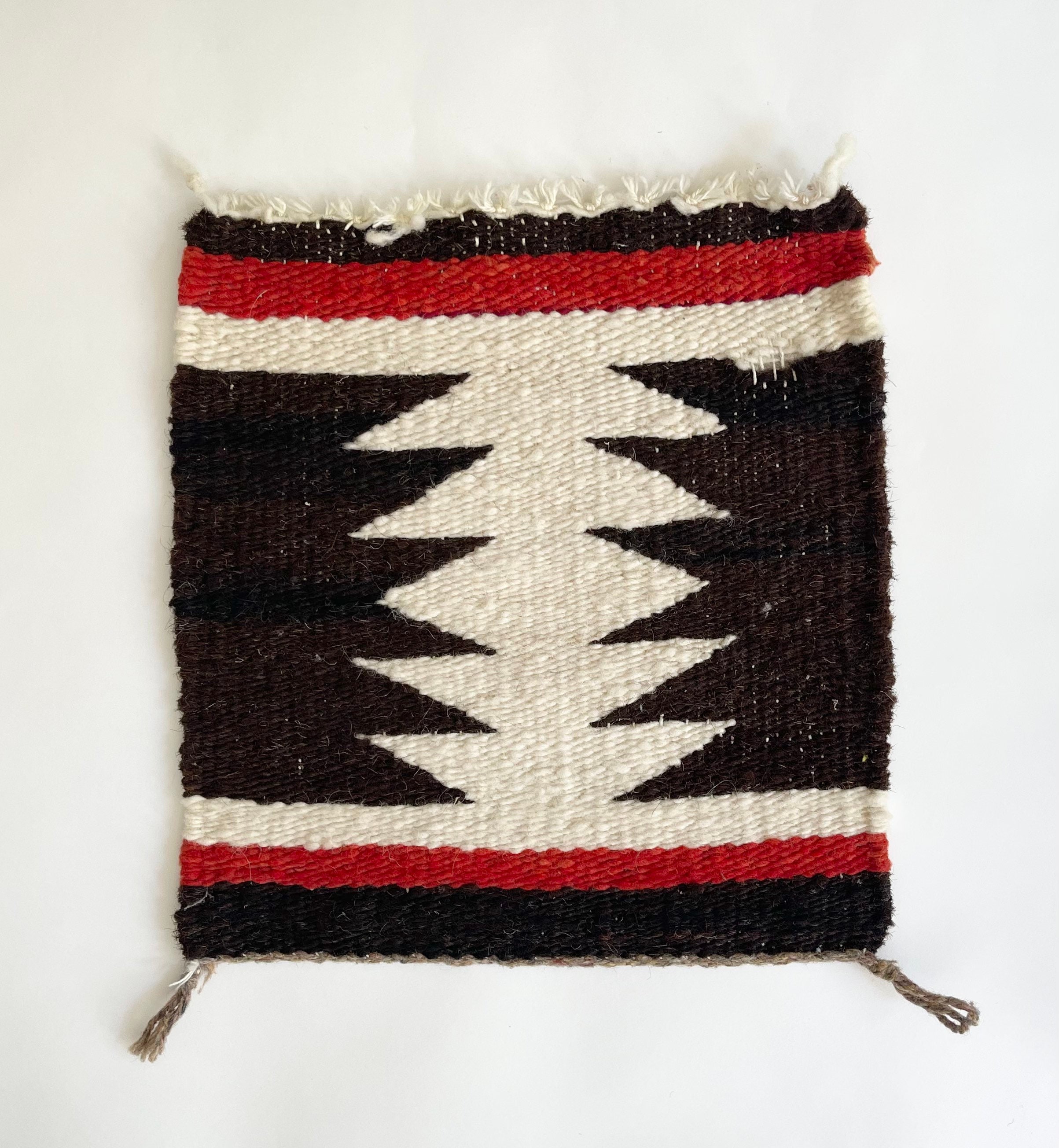 Old Handwoven Navajo Mat Weaving Table Top Accent Wool Horsehair Dark