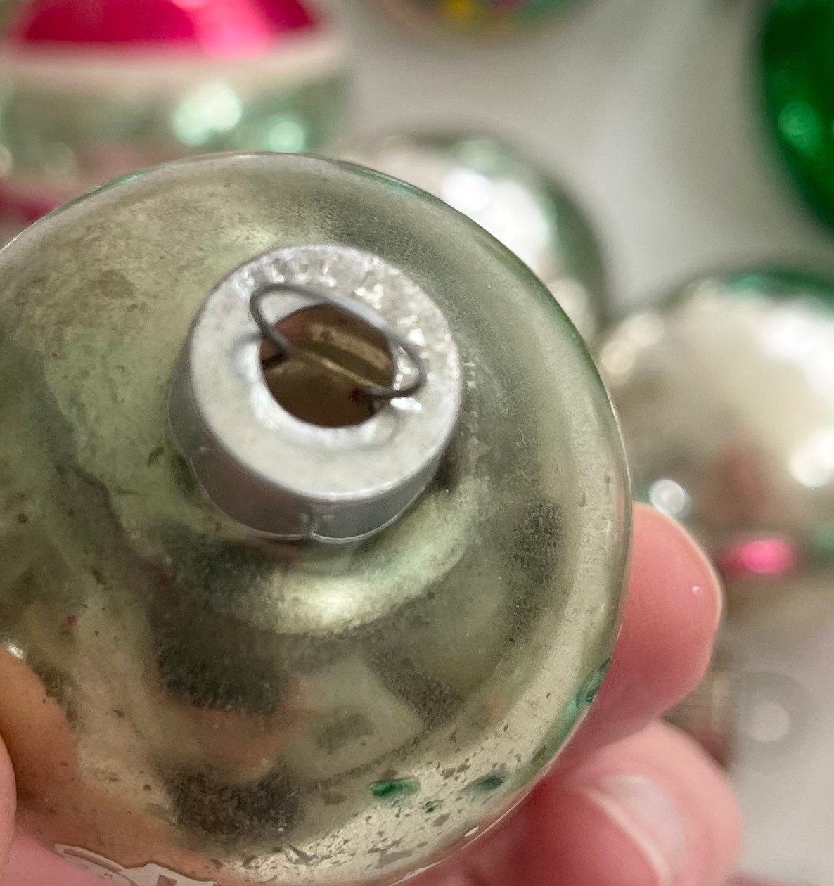 Vintage Green Glass Ornaments Mixed Lot of 25 Green Silver Tone