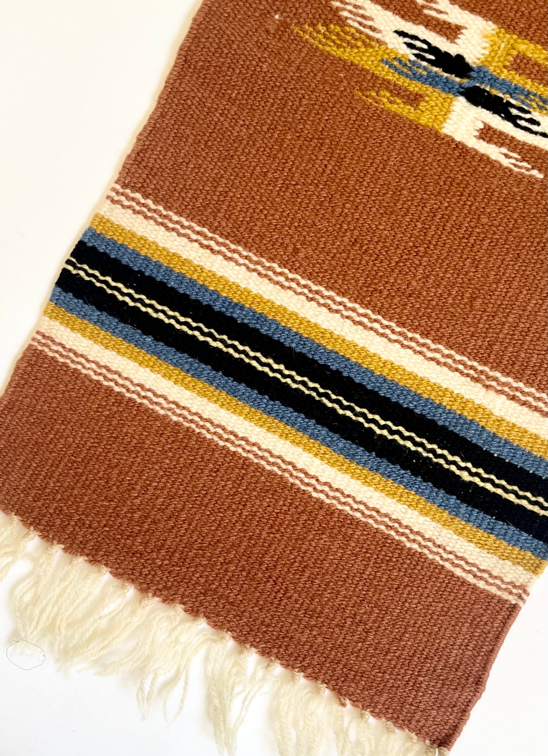 Old Chimayo Weaving Mat Table Runner Vintage New Mexico Handwoven Wool Southwest Neutral Pale