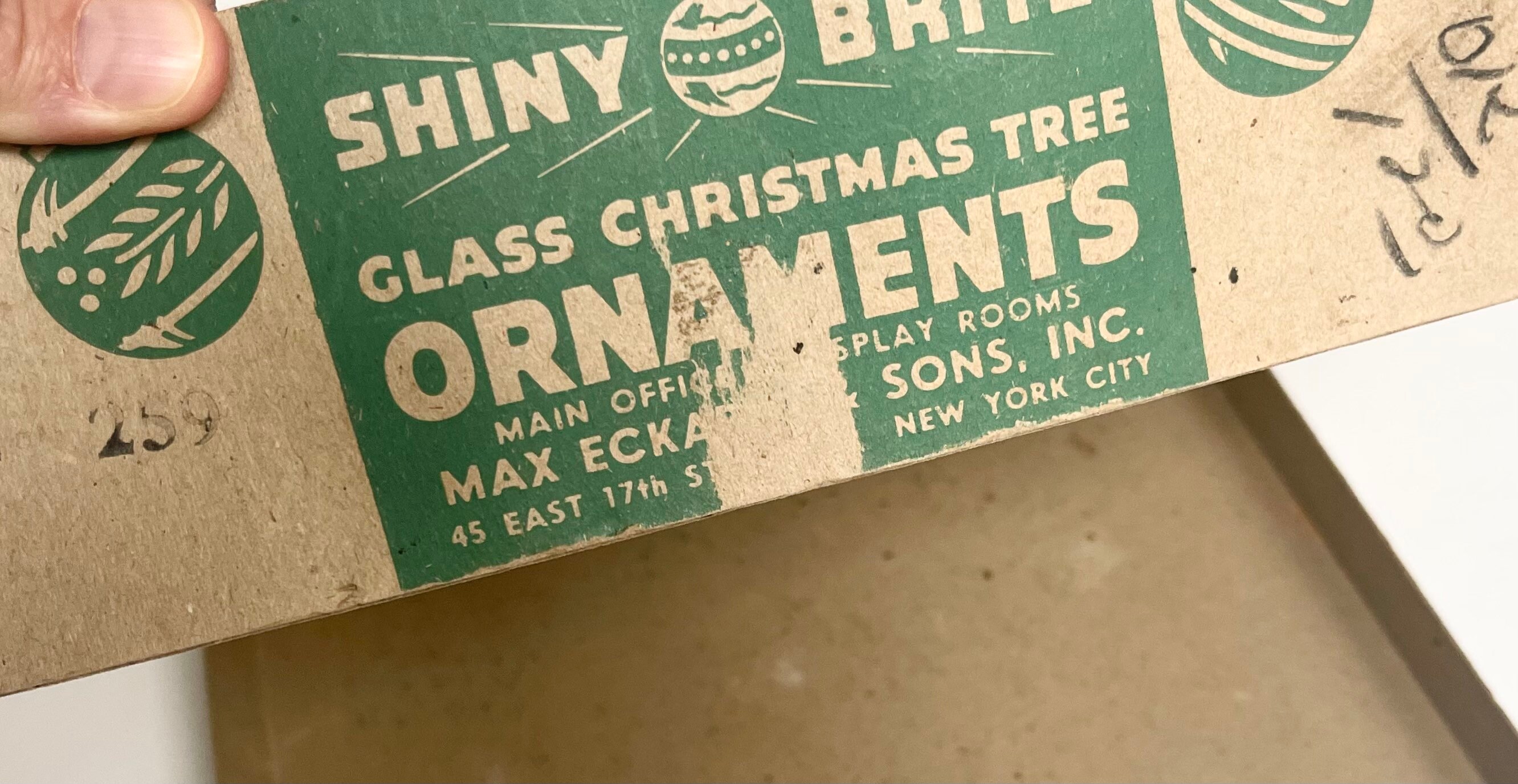 Pastel Shiny Brite Ornament Set in Box Large Glass Bulbs Glitter Stripe