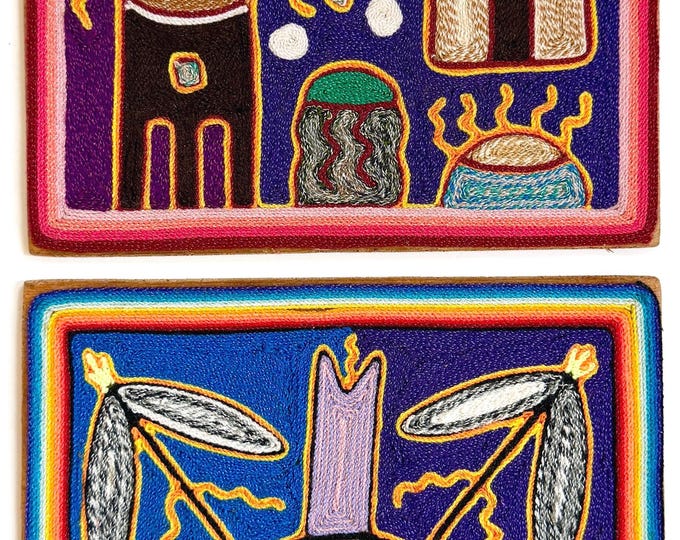 Vintage Mexican Huichol Nierika Folk Art Yarn Painting