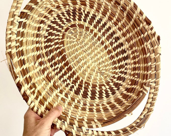 Large Oval Charleston Sweetgrass Basket Handmade Vintage Handwoven American Gullah Folk Art Baskets Folk Art Two Handles Handles Bread Fruit