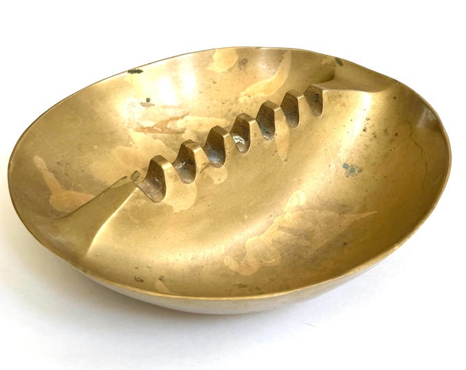 Heavy Mid Century Vintage Solid Brass Ashtray Minimalist MCM Style