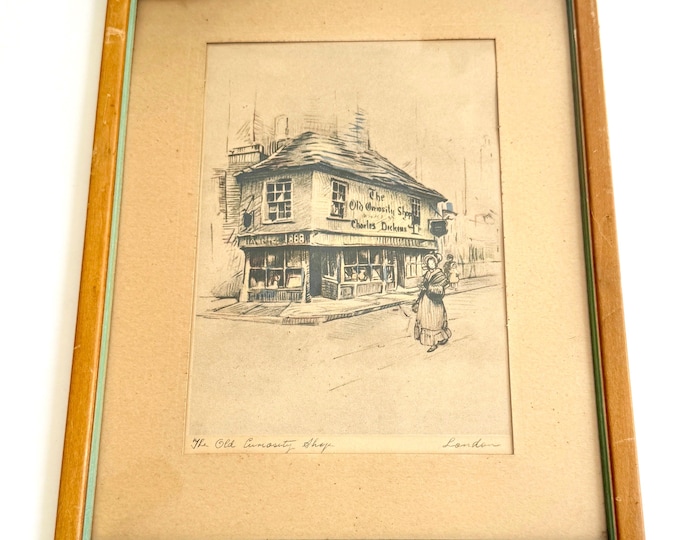 Vintage London England Art Print: The Old Curiosity Shop Framed Architectural Drawing