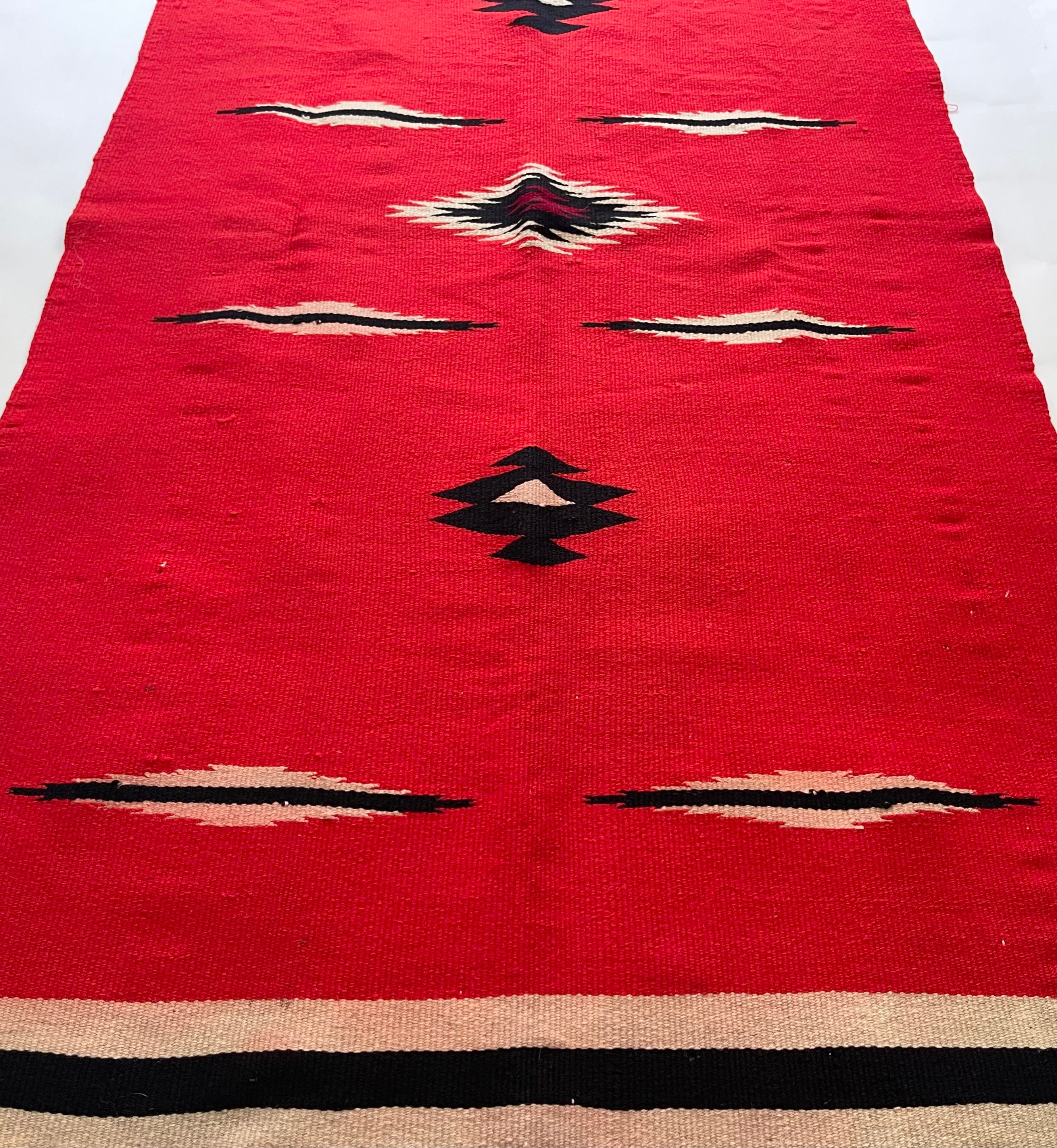 Large Antique Chimayo Wool Blanket Handwoven Red White Black Chimayo NM