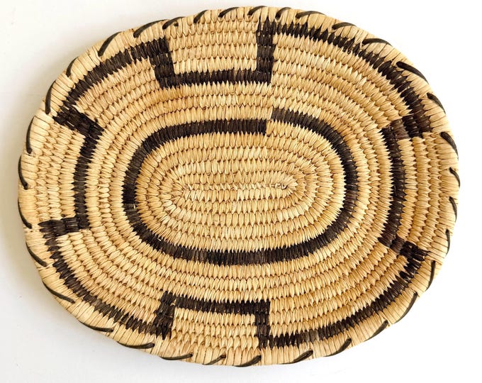 Vintage Papago Basket Tray Southwest Native American Tohono O'Odham