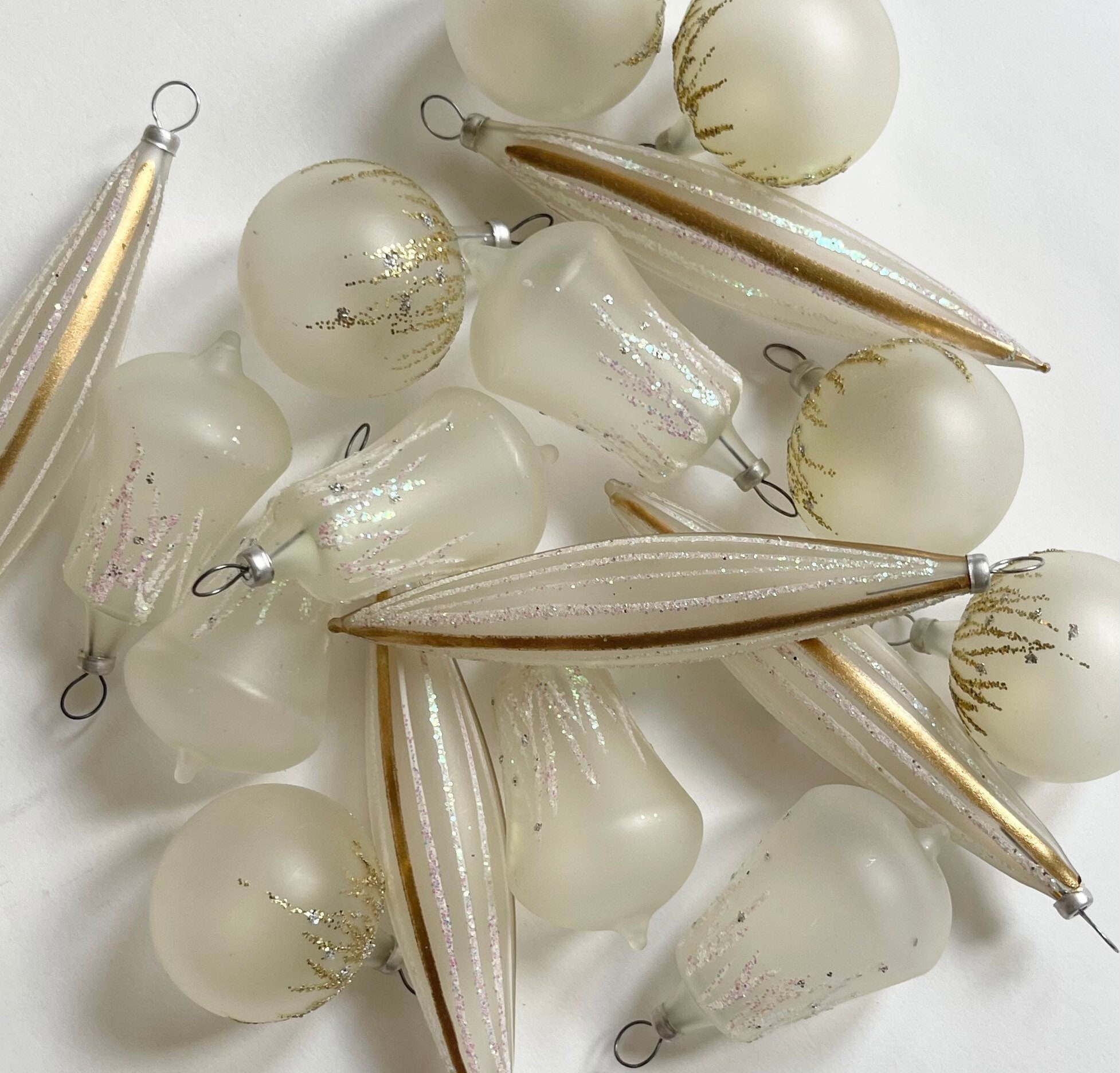 Frosted Glass Ornament Set Vintage Lot of 18 Small Ornaments Silver