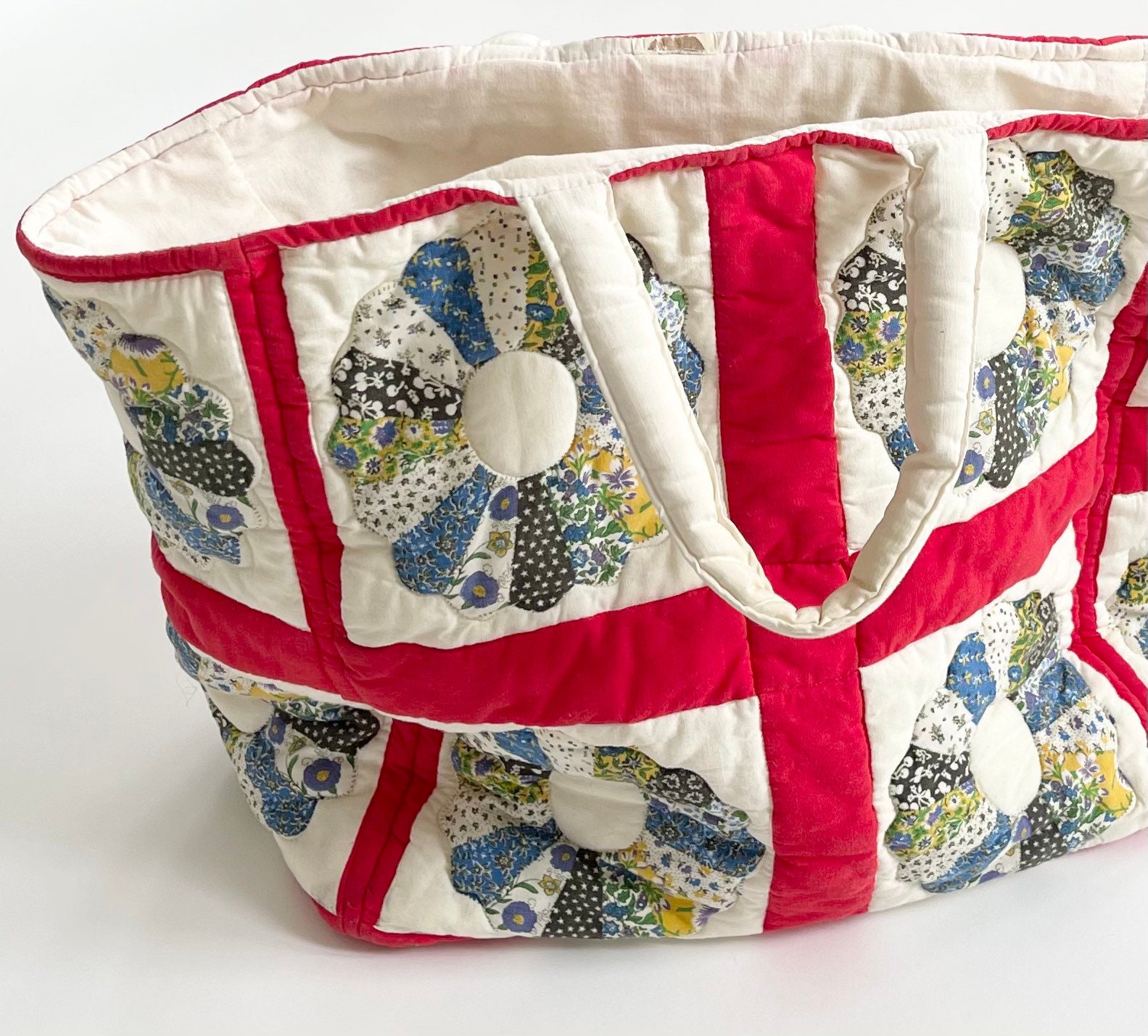 Quilted Cotton Tote Bag Sewing Knitting Bag Vintage Patchwork Floral