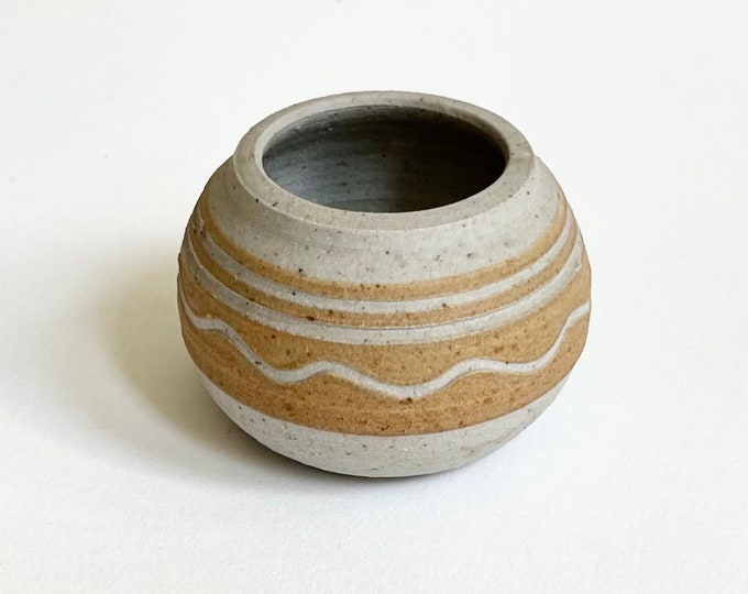 Small Stoneware Pottery Pot Artist Signed Vintage Handmade Fine Art Ceramics Minimalist Southwest Style
