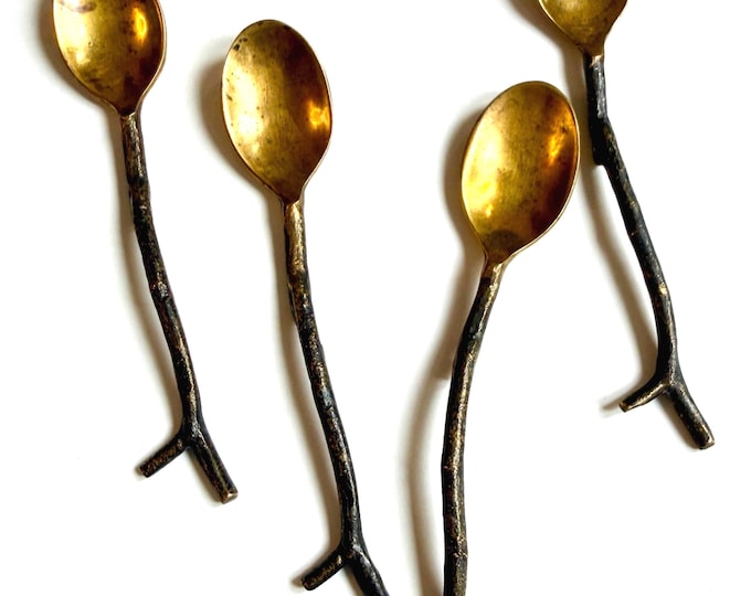 Brass Branch Twig Demitasse Spoon Set of 4 Pottery Barn Branches Spoons