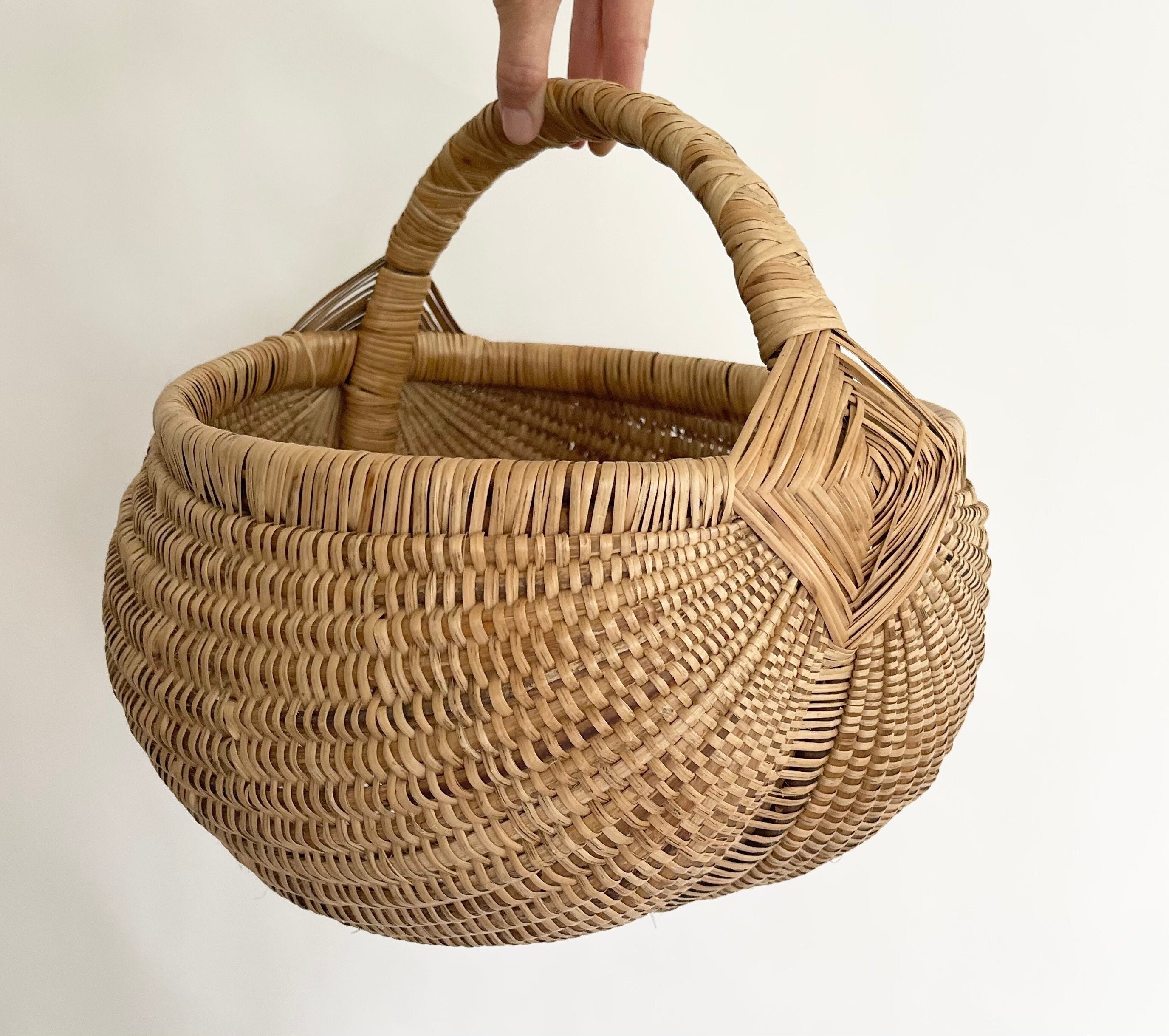 Large Buttock Basket Egg Gathering Basket with Handle Handmade Vintage