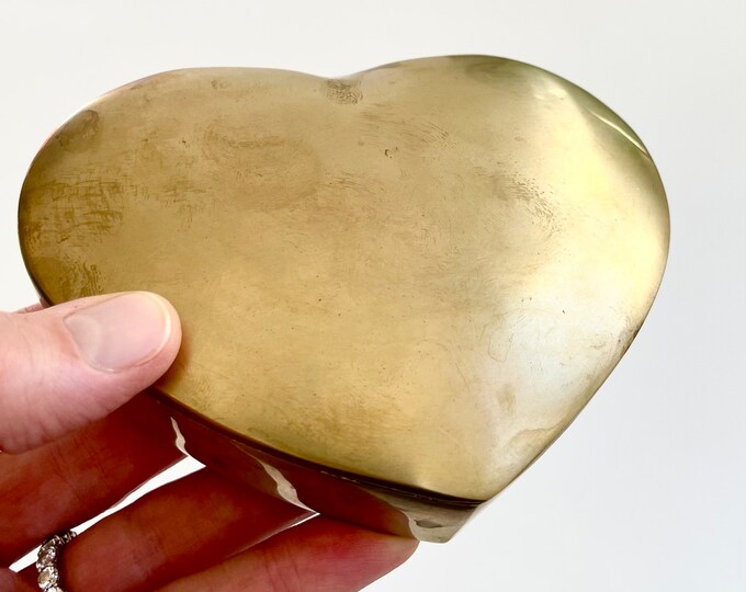 Solid Brass Heart Box Heavy Handcrafted Vintage Lidded Box Aged Patina Vintage Valentines Love Anniversary Gift