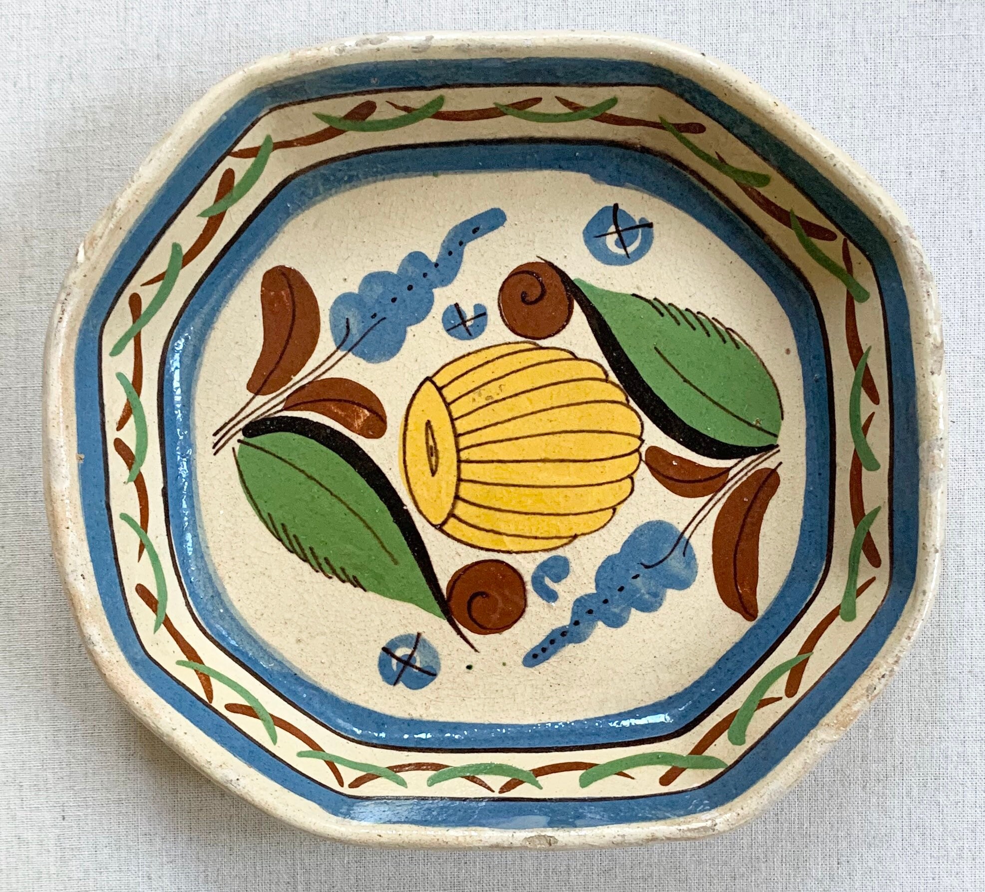 Mexican Ceramic Clay Bowl Platter Hand Painted Made in Mexico Folk Art