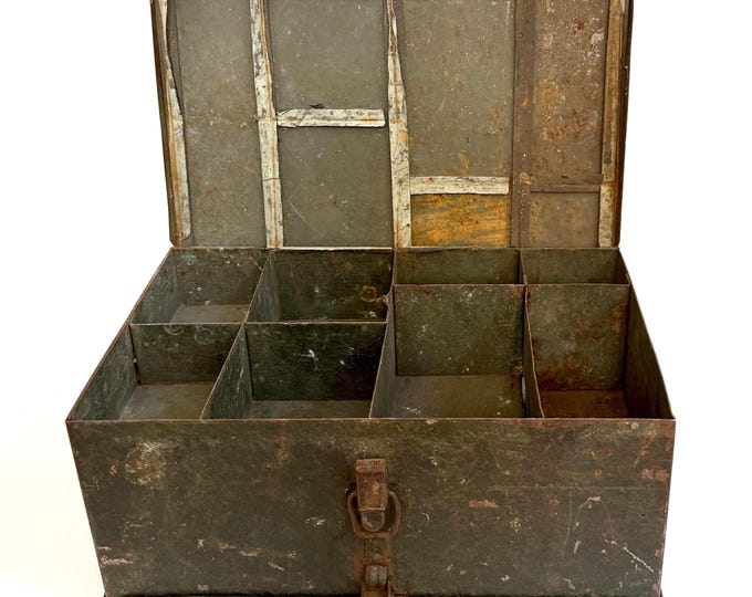 Heavy Vintage Metal Tool Box Rustic Industrial Tool Case