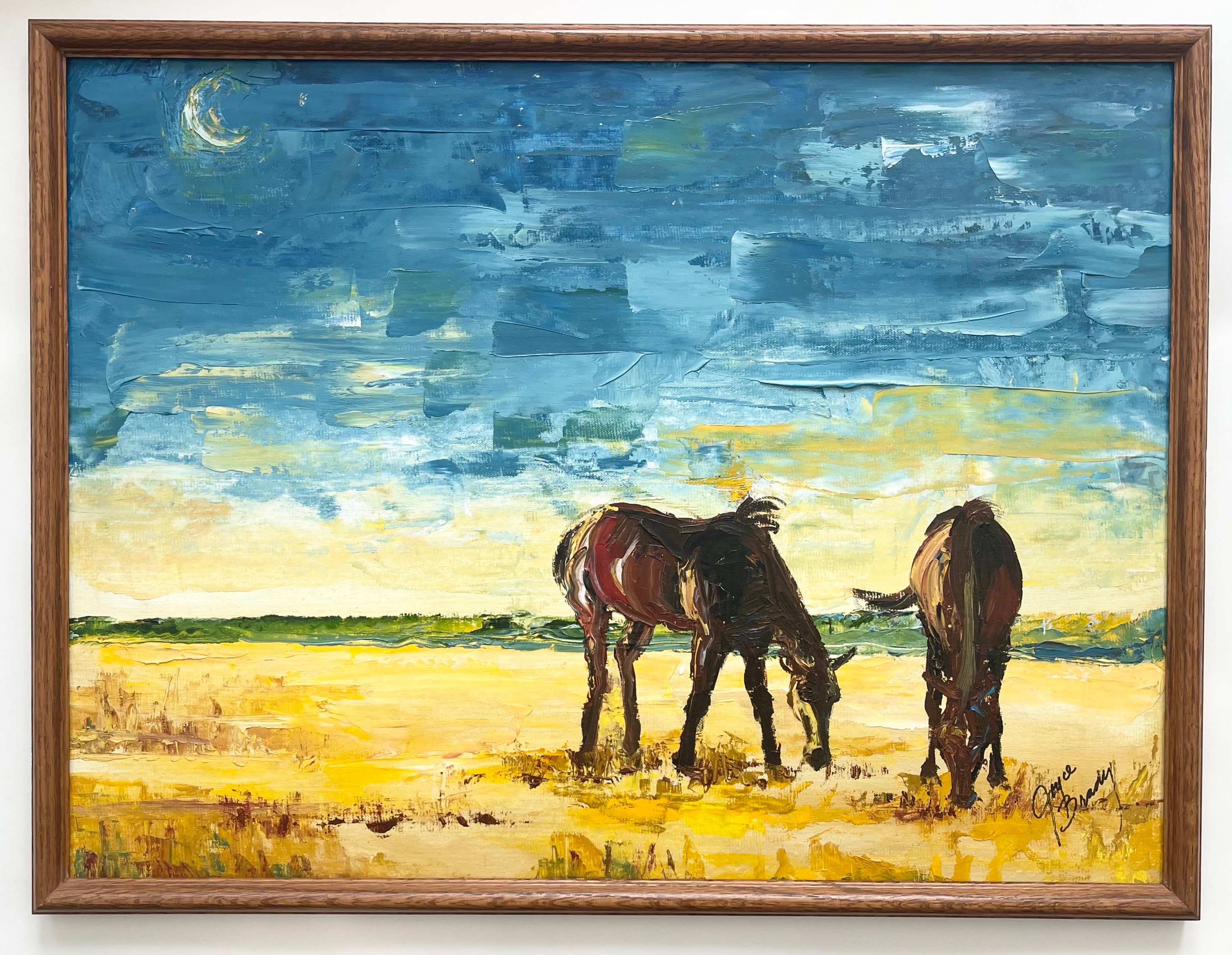 Western Horse Oil Painting Signed Vintage Original Wall Art Large Size