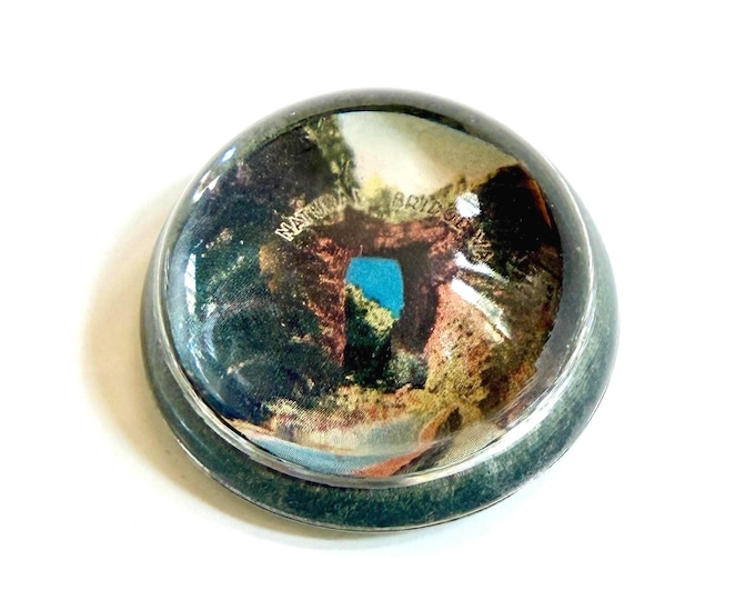 Vintage Virginia Souvenir Glass Dome Paperweight Natural Bridge