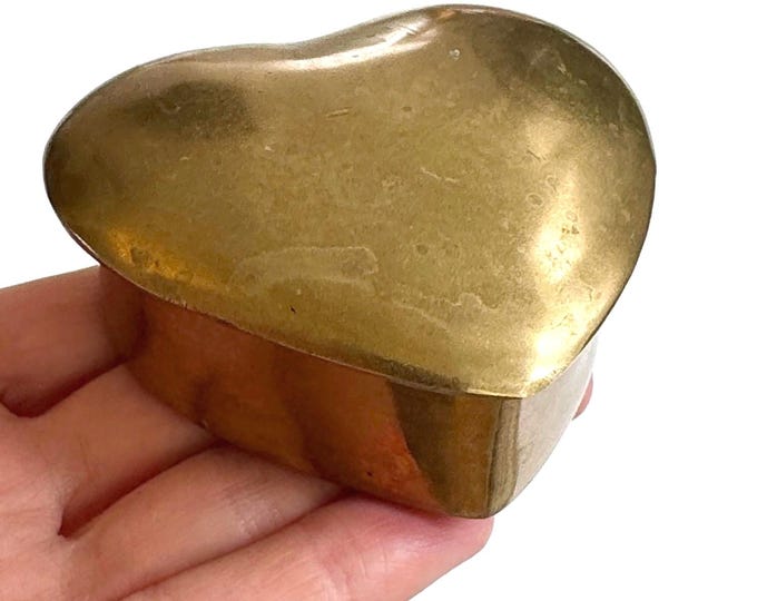 Vintage Solid Brass Heart Box Heavy Heart Shaped Trinket Jewelry Box Anniversary Wedding Engagement Gift