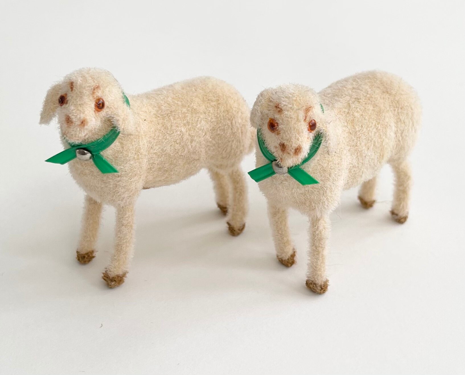 Kunstlerschutz Flocked Sheep Lamb Figurines Set of 2 Vintage