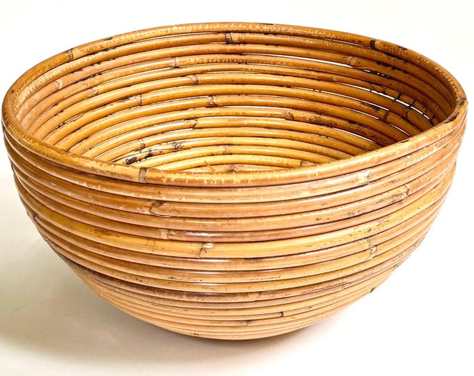 Vintage Italian Pencil Reed Bamboo Bowl Mid Century Made in Italy Decorative Modernist Home Accent
