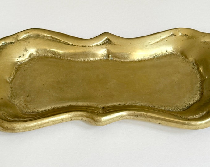 Heavy Solid Brass Dish Mid Century MCM Ring Trinket Catchall Jewelry Tray Ashtray Vintage Classic Minimalist Sculptural Home Decor