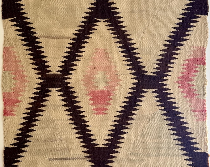 Antique Navajo Weaving Rug Saddle Blanket Early 1900s Native American Handwoven Wool Very Faded Rustic Aged Worn Eye Dazzler Pattern