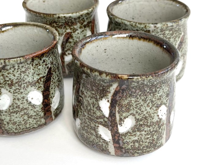 Speckled Ceramic Tea Cup Set of 4 Vintage Mid Century Cups 60s 70s Ceramic Plant Floral Flower Design Small Size