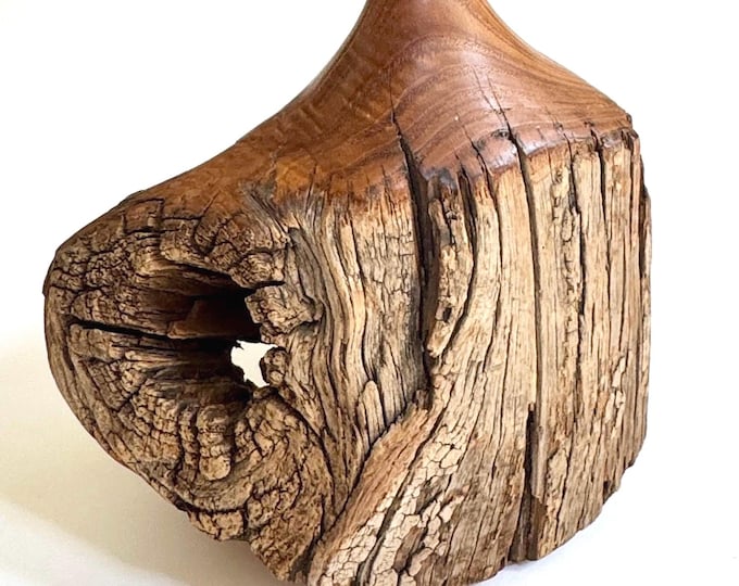 Signed Locust Wood Carving Bud Vase Vintage Hand Carved Wooden Bud Vase Object Natural Wood Sculpture Minimalist Home Decor