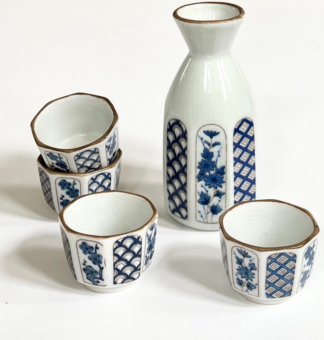 OMC Japan Sake Set Sake Glasses Sake Carafe Vintage Japanese Blue White
