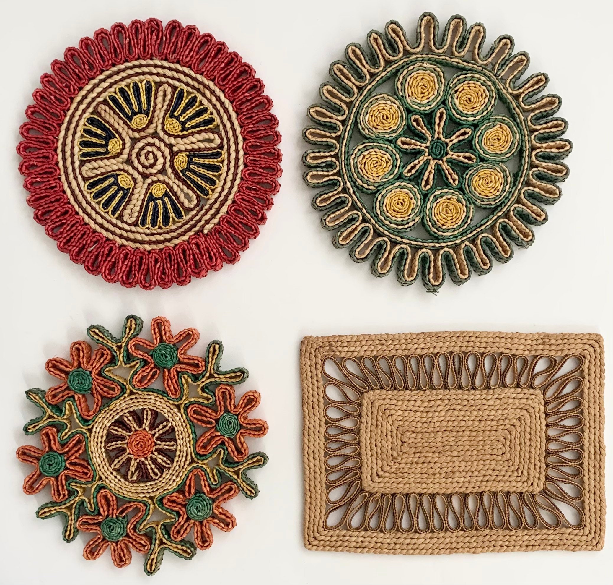 Vintage Straw Trivet Lot of 4 Trivets Round Rectangle Boho Home Design ...