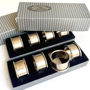 Vintage Pewter Napkin Ring Napkin Holder Set of 8 F.B. Rogers Massachusetts Silver Pewterlite Original Box Classic Formal Minimalist Dining